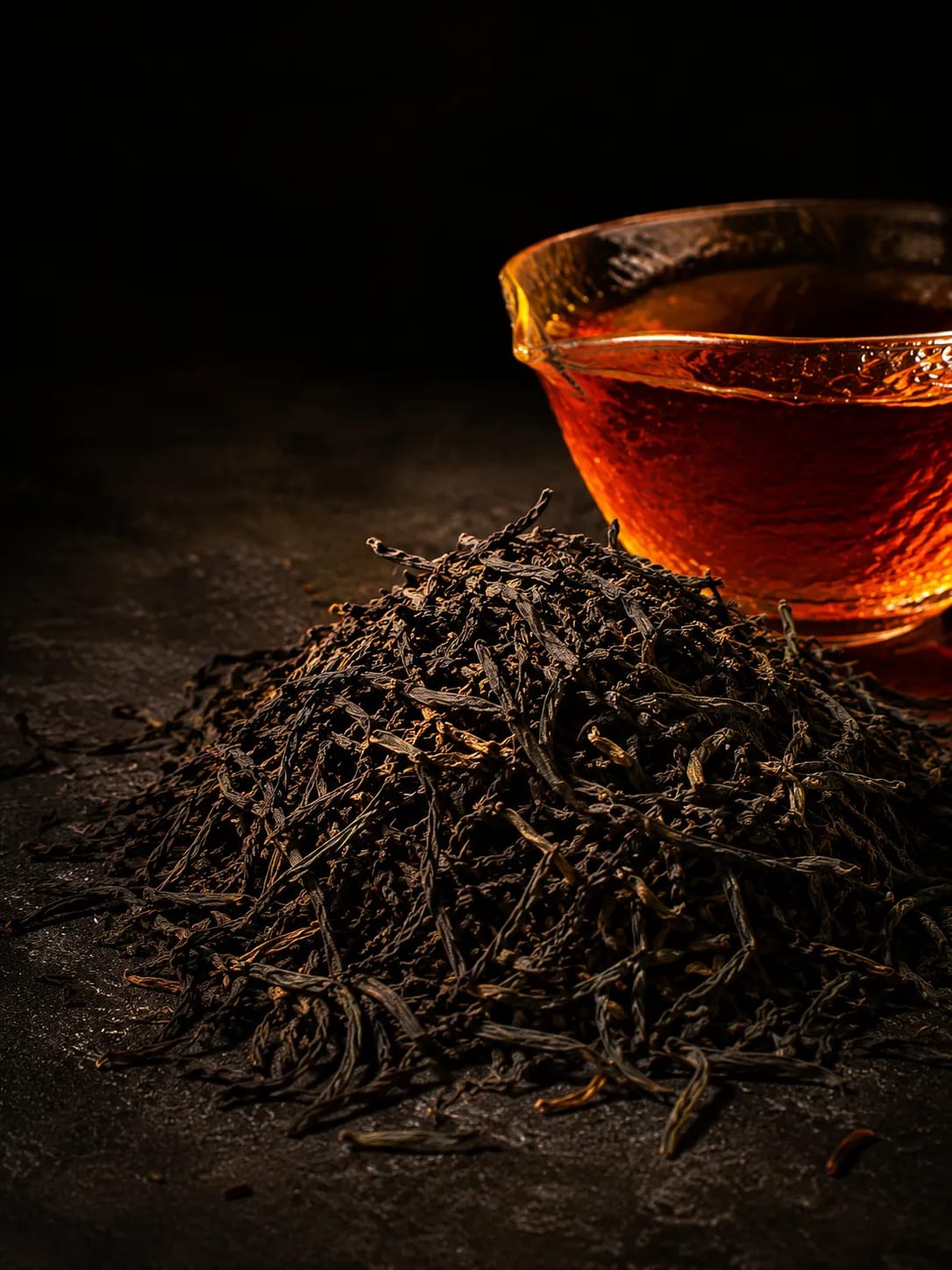 Low-Grown Wiry Black Loose Tea Leaves & Amber Brew
