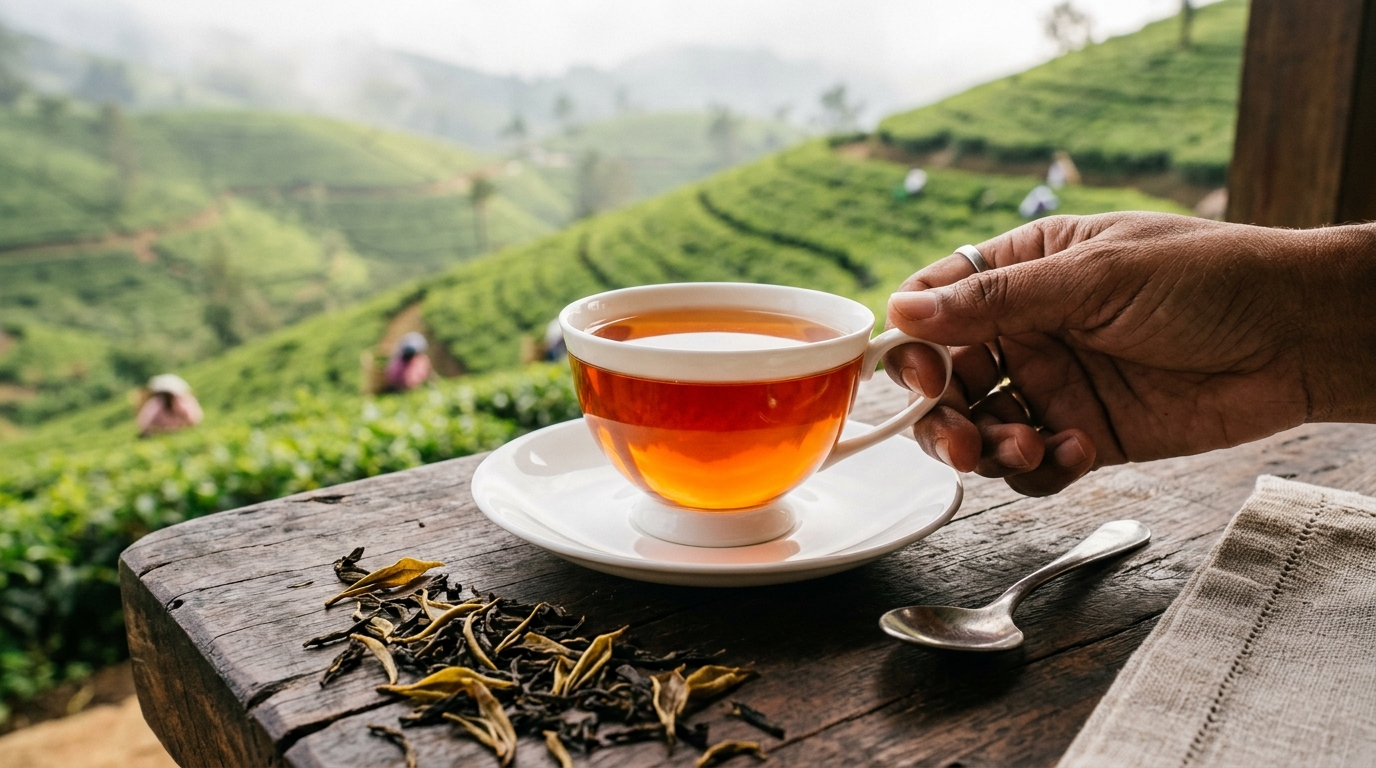 The Science of Ceylon: How Leaves Become Black Tea | 100% Pure Ceylon Tea Authentic Ceylon Tea editorial photography: The Science of Ceylon: How Leaves Become Black Tea showcasing Brewing & Tea Expertise, single-origin terroir, and hand-picked orthodox leaf quality