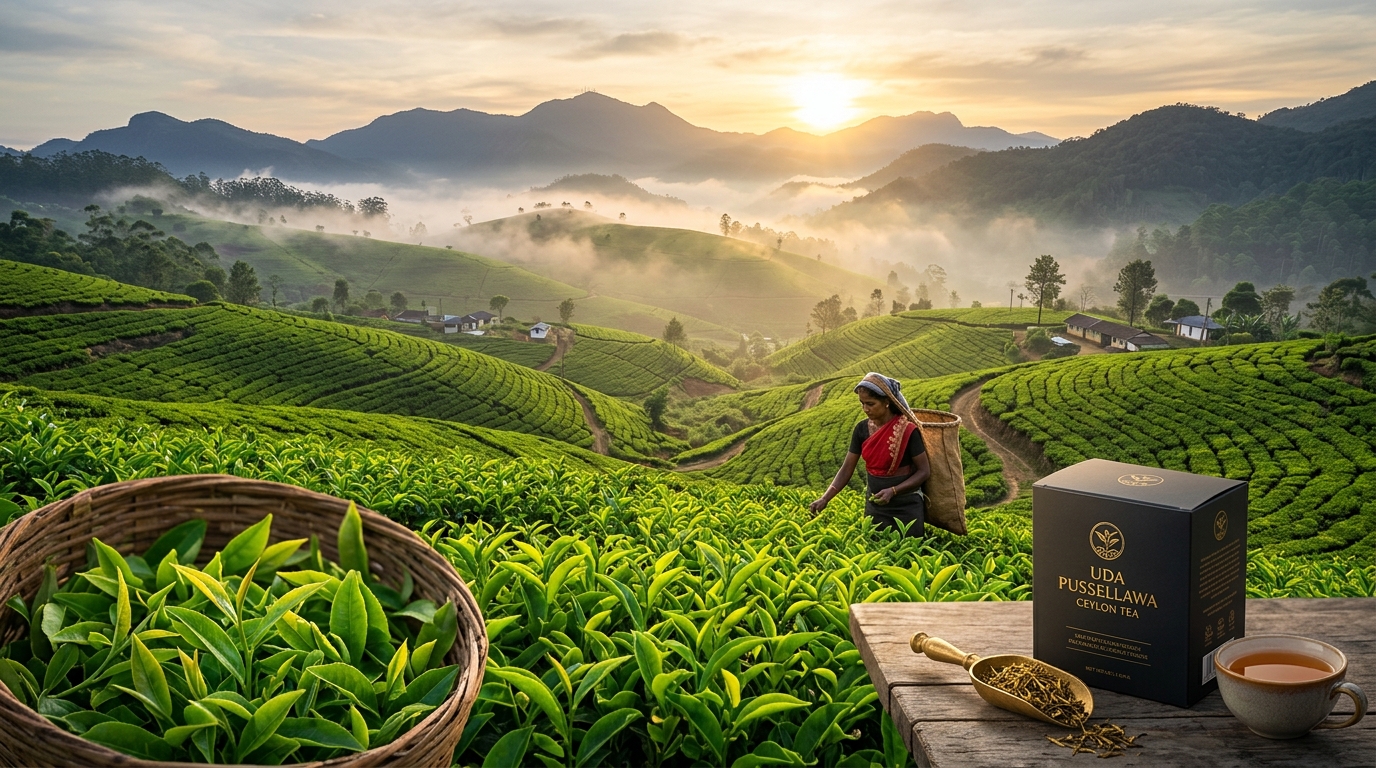 Uda Pussellawa Tea: The Hidden Mountain Valley of Pink Liquor | 100% Pure Ceylon Tea Authentic Ceylon Tea editorial photography: Uda Pussellawa Tea: The Hidden Mountain Valley of Pink Liquor showcasing Regional Highlights, single-origin terroir, and hand-picked orthodox leaf quality