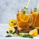 Iced tea with lemon. Refreshment cold summer drink.