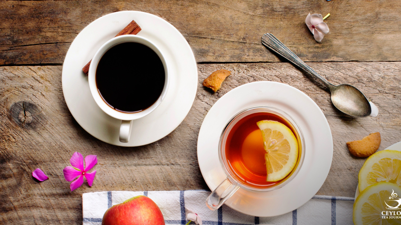 Tea cups and fruits on top a surface